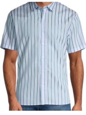 Vince Light Blue & Navy Vertical Stripe Short Sleeve Button-Down Size XL